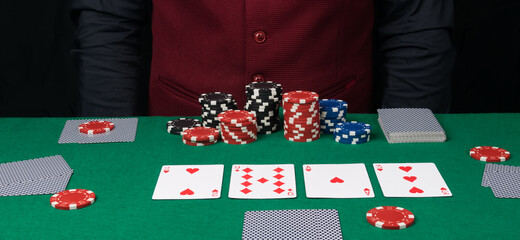 a laid out combination of cards for playing poker and small bets with a bad suit