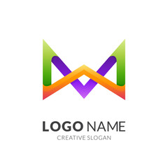 crown letter M logo. crown and letter M, combination logo with 3d colorful style