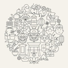 China Line Icons Circle