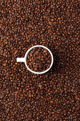 coffee beans in a white cup