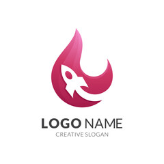 Fototapeta premium rocket fire logo. rocket and fire, combination logo with 3d red color style