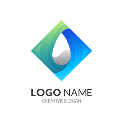 water drop logo design with 3d blue and green color style