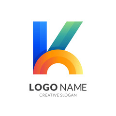 letter K logo template with 3d colorful style