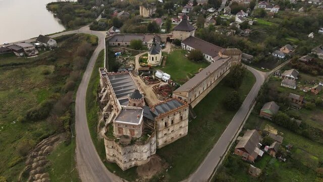 222222222222222222222222222222222222222222222Medzhybizh, Ukraine -28 October, 2020: Aerial drone view of The Medzhybizh Castle in Medzhybizh, khmelnytsky 