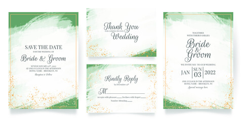 Fototapeta na wymiar wedding invitation card template set with abstrack watercolor background and tropical leaves