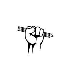 Hand fist with a pen icon isolated on white background