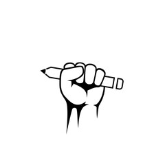 Hand fist with a pen icon isolated on white background
