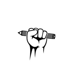 Hand fist with a pen icon isolated on white background