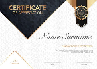Certificate template black and gold luxury style image. Diploma of geometric modern design. eps10 vector.
