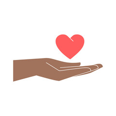 Hands holding a heart, symbol of peace, help, cooperation or charity and volunteering, color vector illustration in flat style. Color isolated image on a white background