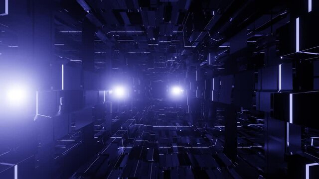 futuristic dark science fiction tunnel with blinking lens flares - a cool 3d illustration concert visual vj loop