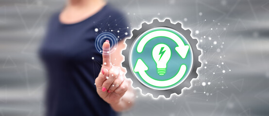 Woman touching a renewable energy concept