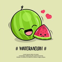 cute watermelon fruit, cute cartoon illustration