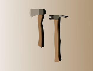Vector of axe and hammer on brown background