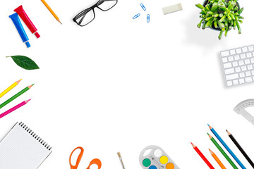 school stationery isolated on white