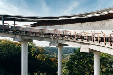 Close up shot of a part of Sigulda bobsleigh, luge and skeleton track in Sugulda, Latvia.