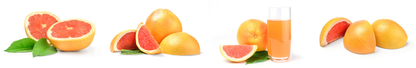 Collage of grapefruit close-up isolated on white background