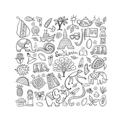 Sri Lanka travel, art background. Tribal elements for your design