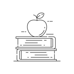 Apple on stack of book vector illustration suitable for education or knowledge concept. Linear style of knowledge or education icon 