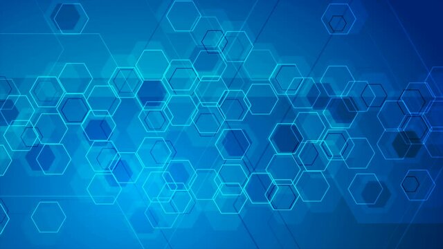 Bright blue abstract tech hexagonal geometrical motion background. Seamless looping. Video animation Ultra HD 4K 3840x2160