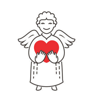 Angel with heart symbol. Religion vector illustration