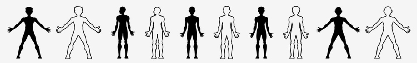 Human Body Icon Set | Male Human Bodies Vector Illustration Logo | Adult Man Body Icons Isolated Collection
