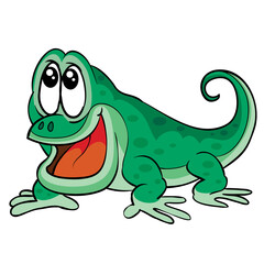 cute scared emerald lizard character, cartoon illustration, isolated object on white background, vector,