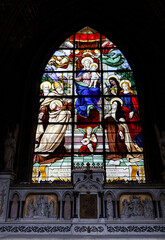 Obraz premium Adoration of the virgin Mary. Stained glass window