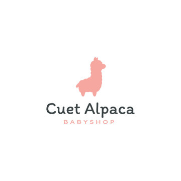 Cute Alpaca Silhouette Logo Design Vector