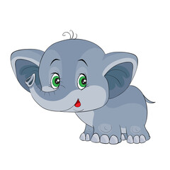 character of cute little elephant, cartoon illustration, isolated object on white background, vector,