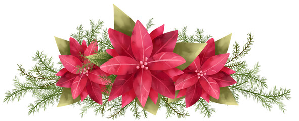 Poinsettia three flowers central element