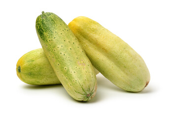 overripe cucumber on white background