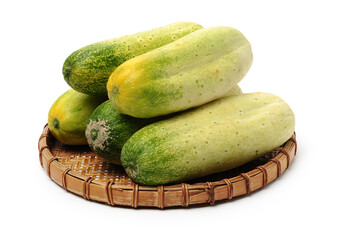 overripe cucumber on white background