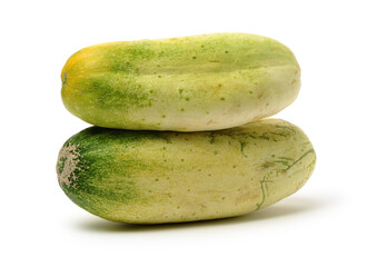 overripe cucumber on white background