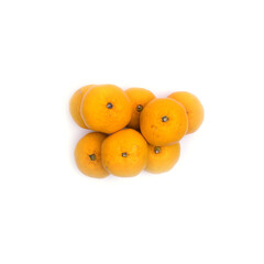 Tangerines on a white background, isolated, copy space, top view, close-up