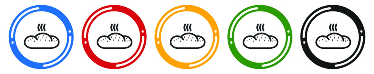 Bread icon set. flat design vector illustration in 5 colors options for web design
