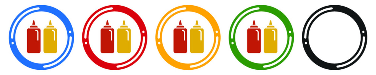 Ketchup icon set. flat design vector illustration in 5 colors options for web design