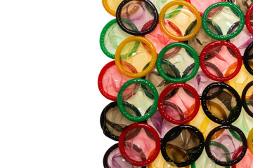 Colorful condoms background.