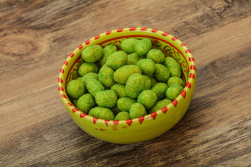 Spicy wasabi peanuts in the bowl