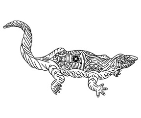 Hand drawn of lizard head in zentangle style 