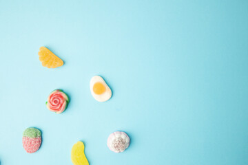 candy, sugar on blue background