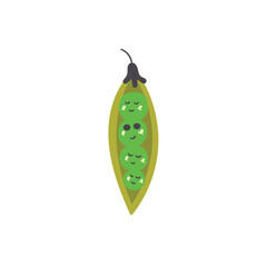 Cute green peas. Vector isolated in hand drawn vegetable