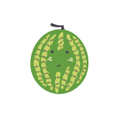 Cute green watermelon. Vector isolated in hand drawn berry