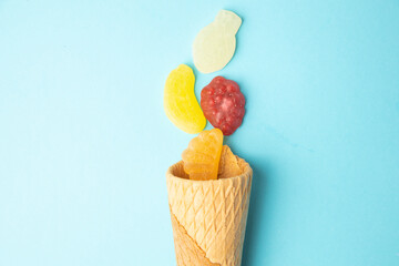 candy, sugar on blue background