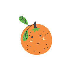 Cute orange. Vector isolated in hand drawn fruit