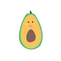 Cute soft avocado. Vector isolated in hand drawn fruit