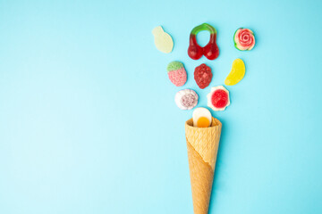candy, sugar on blue background