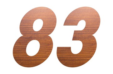 Number 83 with brown wooden texture on white background.