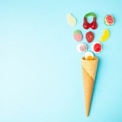 candy, sugar on blue background