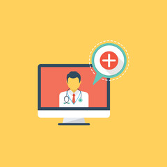 
Online medical support concept flat icon 
